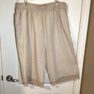 Lungo L'arno Women's Wide Leg Linen Capri Pants Linen Made in Italy Size 2X